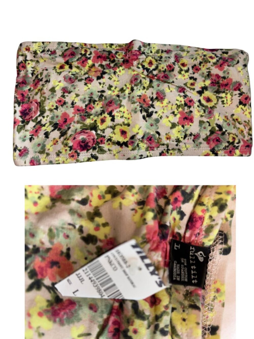 Full Tilt pink flowered bandeau tube top L large